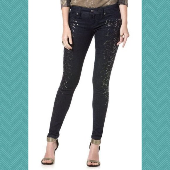 Miss Me Denim - Miss Me Dark Wash Low Rise Sequin Super Skinny Jeans